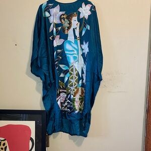 Teal Kimono with Artistic Design